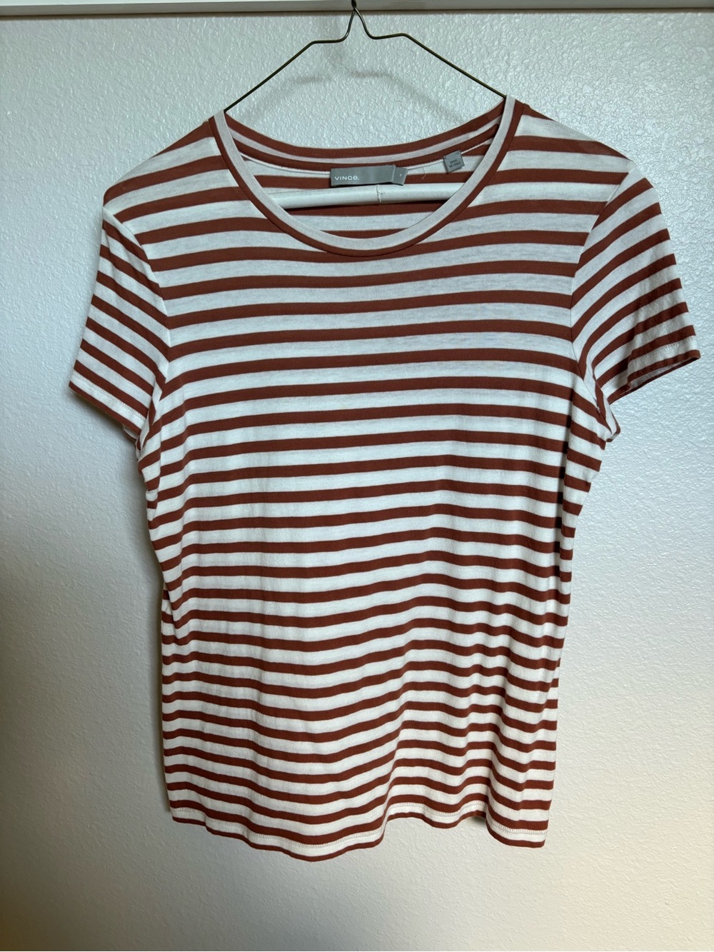 Vince Cream and Rust Striped Short Sleeve Tee